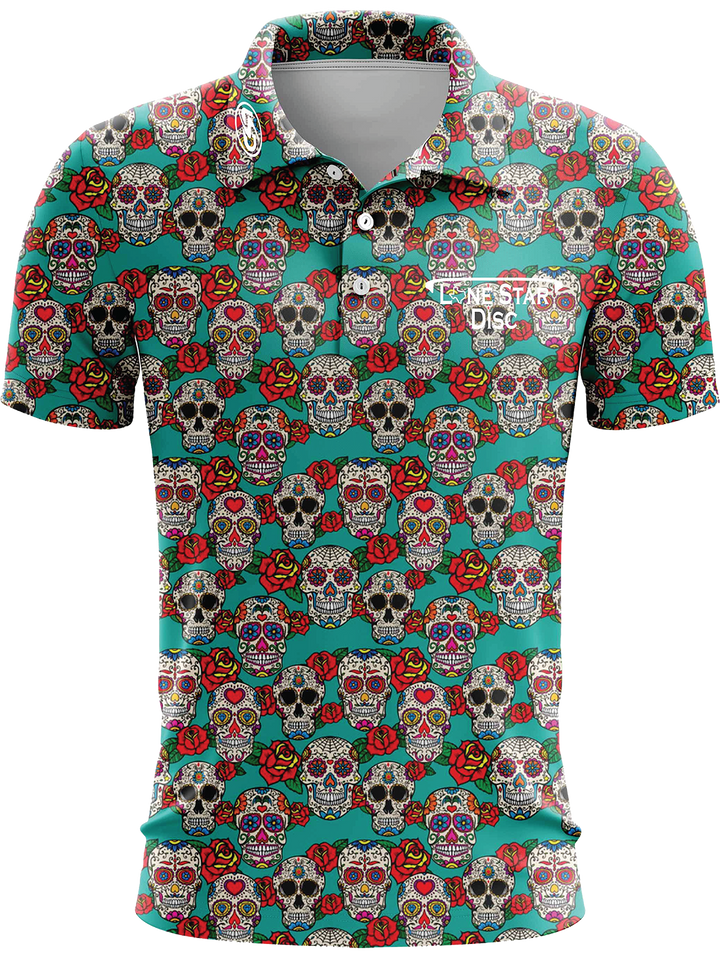 Lone Star Disc Sugar Skull Athletic Polo